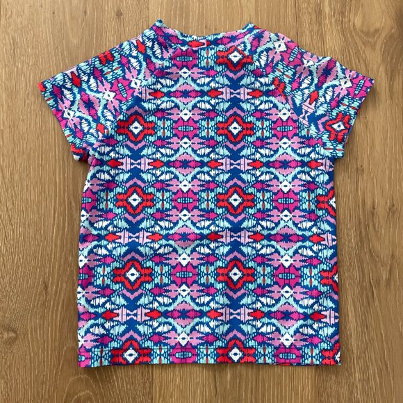 Gymboree Rash Guard Shirt Girls Small 5-6 Swim Aztec Ikat Print Pink Purple Blue - Picture 6 of 14